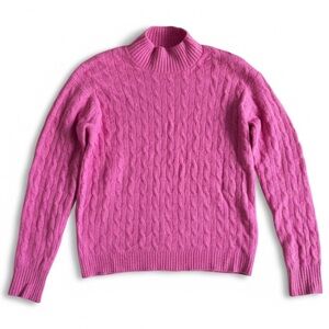 J. Crew Extra Soft Cable Knit Mock Neck Sweater Cozy Stretch Hot Pink Small